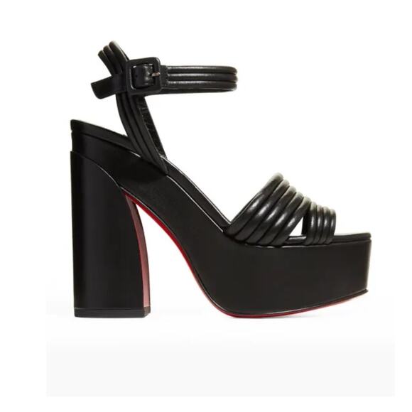 Christian Louboutin Manola Disco Napa Red Sole Platform Sandals EU 40 Black